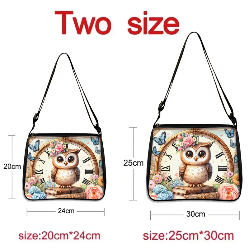 Watercolor Owl on Books Shoulder Bags Magical Owl Clock Women Handbag for Travel Casual Crossbody Bag Messenger Bags Girls Gift