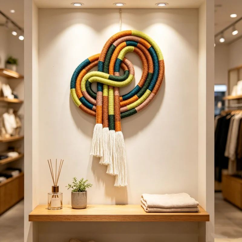 Rainbow Striped Infinity Knot Macrame Wall Hanging Handwoven Rope Tassel Boho Minimalist Home Wall Decoration