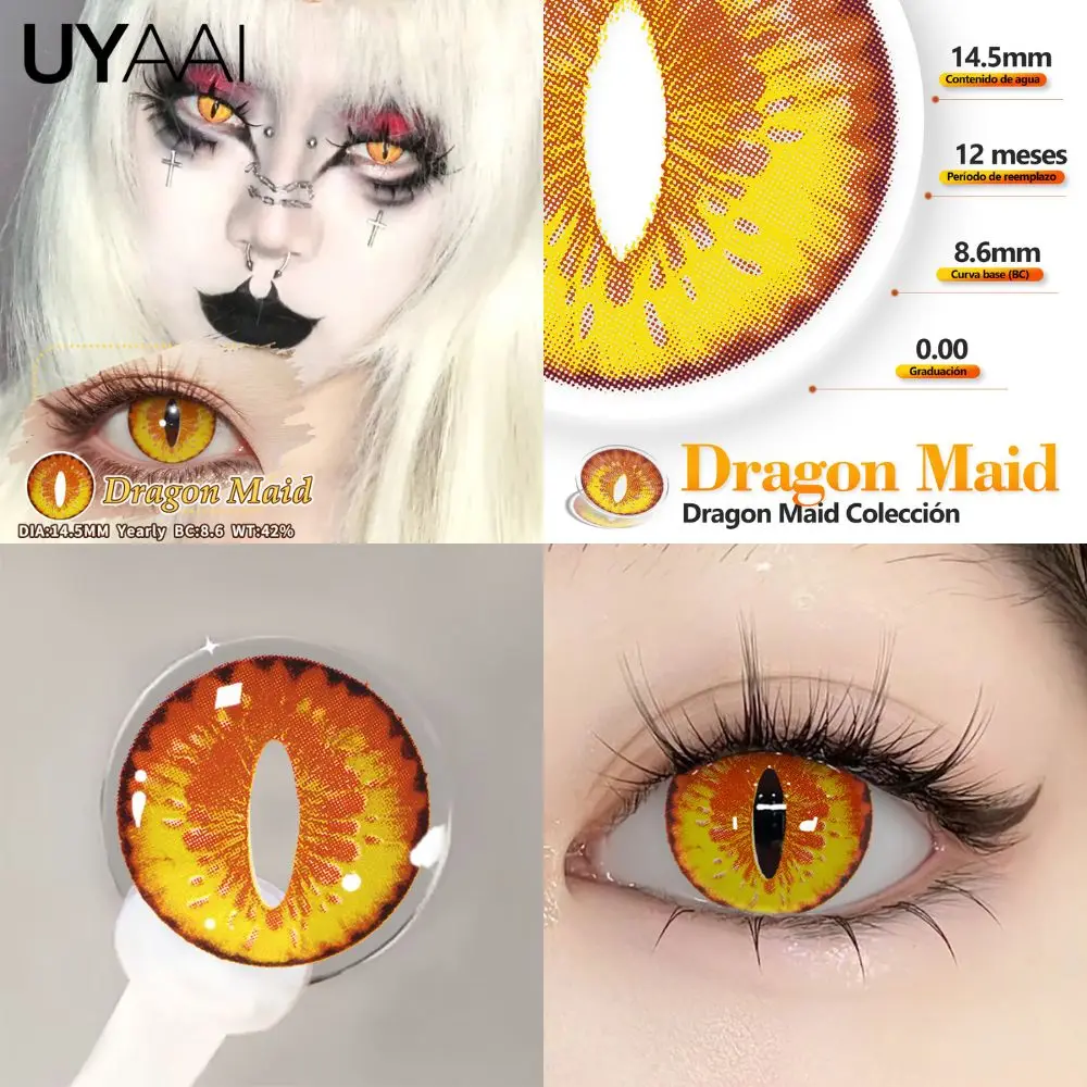 UYAAI Cosplay Lentes de Contato Coloridas Cosméticos Alunos Coloridos Lentes de Contato Branco Maquiagem Lente de Contato Vermelha