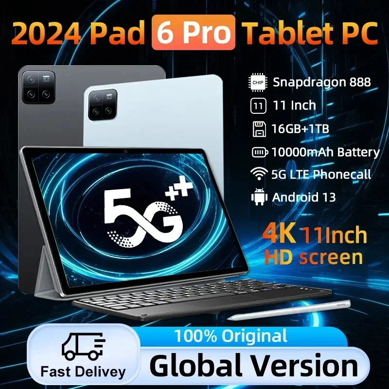 

2024 Global Version Original Pad 6 Pro Tablet PC Snapdragon 888 Android 13 10.1inch 16GB 1TB 5G HD 4K Screen 10000mAH WIFI Ta