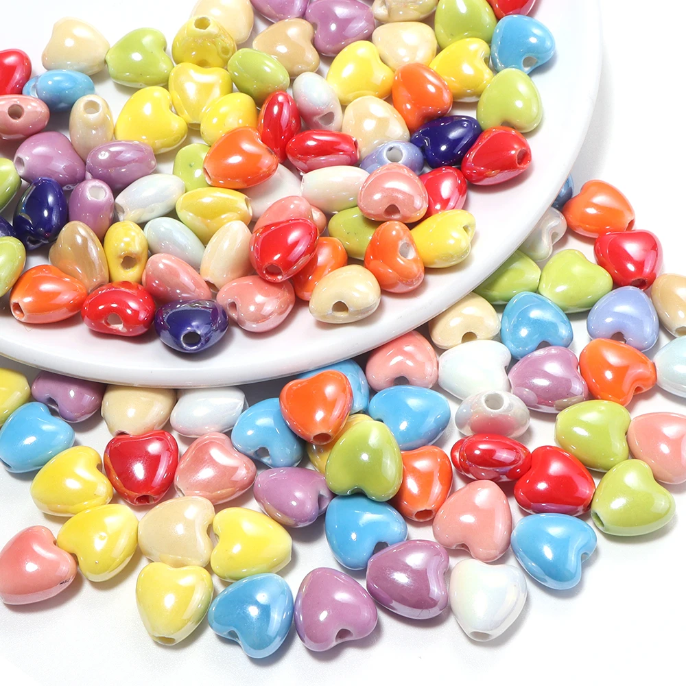 10 Stück 10 mm bunte herzförmige Keramikperlen aus Porzellan, lose Abstandsperlen für die Schmuckherstellung, DIY-Armband, Schlüsselanhänger, Zubehör – Detail 6