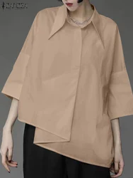 ZANZEA Female Lapel Solid Blouse Asymmetrical Shirt Spring Summer Blouse Women Casual Holiday Work Tops Button Down Blusas Tunic