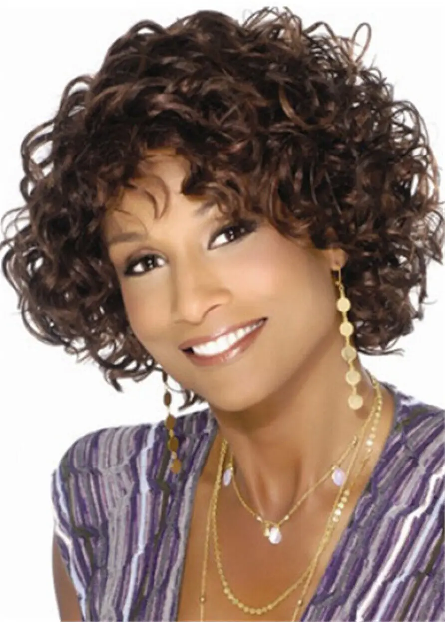 Dark Brown Short Hairstyles Women's Natural Curly Wig 12 Inch