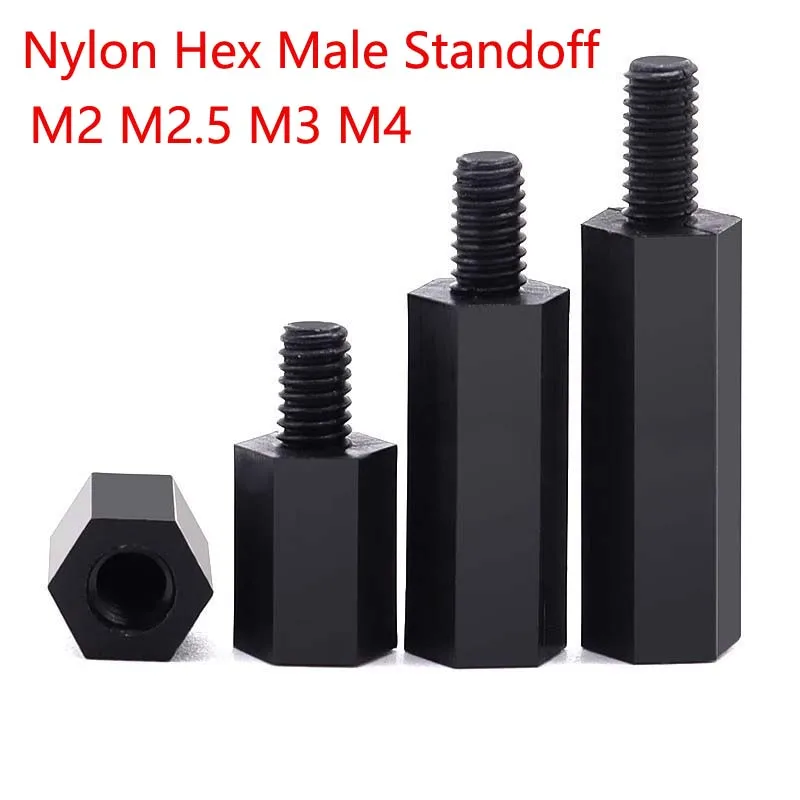 

20Pcs/50Pcs Black Nylon Hex Male Standoff Single-Head Hexagonal Nylon Stud M2 M2.5 M3 M4 Length 5mm 6mm 7mm 8mm 9mm 10mm ~ 50mm