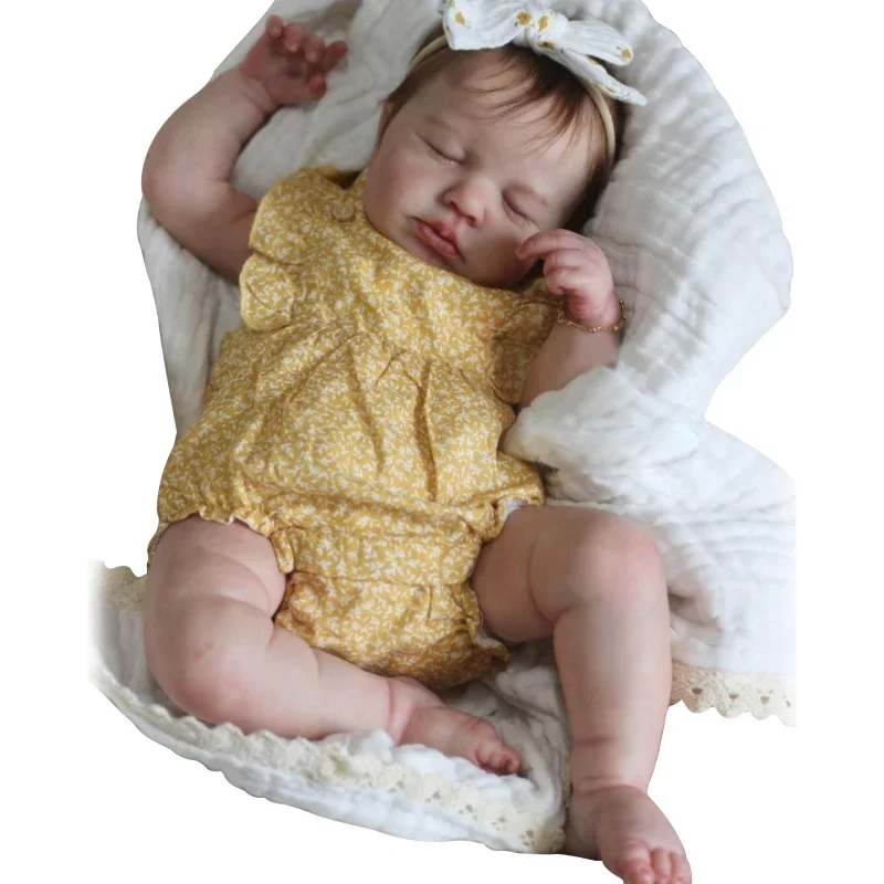 19inch Silicone Baby Doll LouLou Full Vinyl Girl Body Reborn Doll with Hand Rooted Hair 3D Painted Skin Tone Muñecas Bebe Reborn