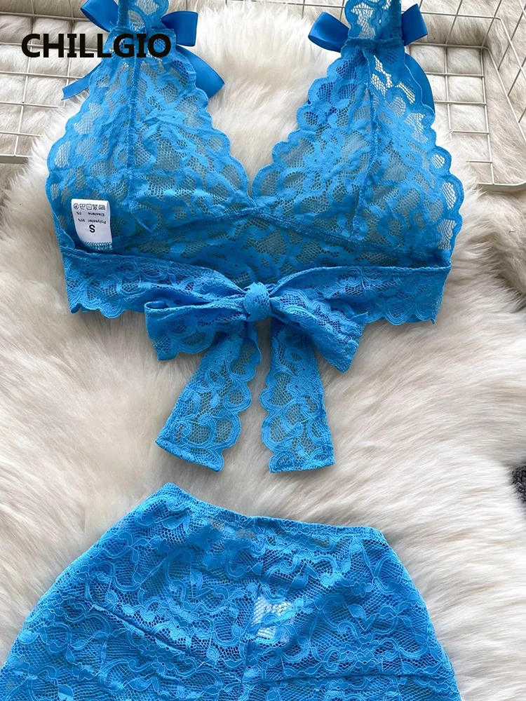 CHILLGIO Elegant 2-piece Sets for Women Y2K Sexy Lace V-Neck  Halter Tops+Hight Waist Tight Shorts Summer Matching Sets Vacation