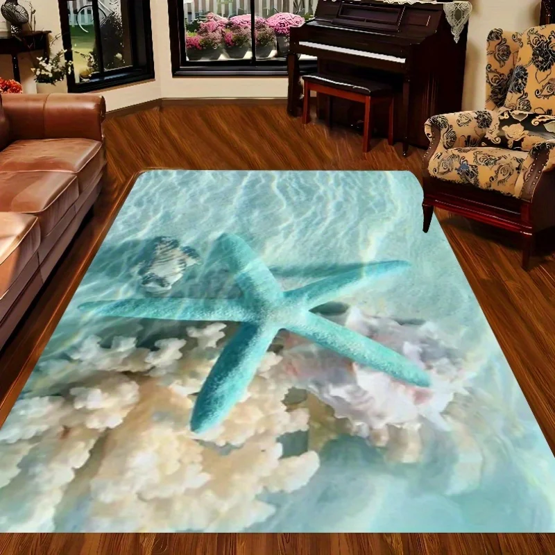 1pc Ocean‑Themed Rectangular Area Rug, Indoor & Outdoor Floor Mat for Kitchen, Home, Office, Laundry Room, Bathroom, Home Decor
