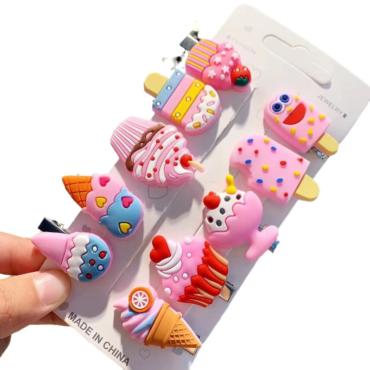 10Pcs New Fruit Ice Cream Baby Harmless Hair Clip Korean Cartoon Animal Forehead Fragmented Hair Children\'s Duckbill Clip