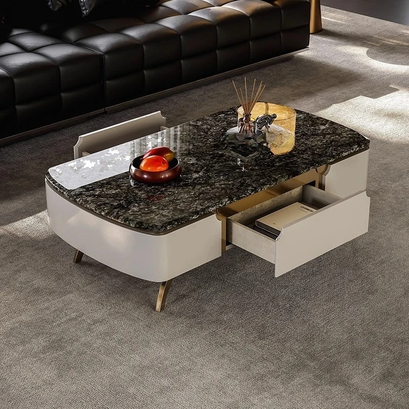 Mobile TV italiano di lusso leggero, combinazione di tavolini da caffè, armadietto in pietra naturale di lusso per la casa del soggiorno della villa, T in legno massello