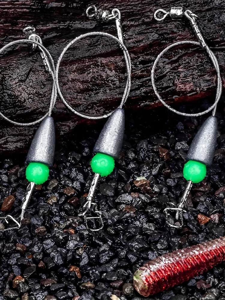 12 Stück Carolina Rig Bass-Angelvorrichtungen, vorgebundene Angelvorfächer mit Sinker-Gewichten, vorgefertigte Catfish-Bass-Carolina-Rigs