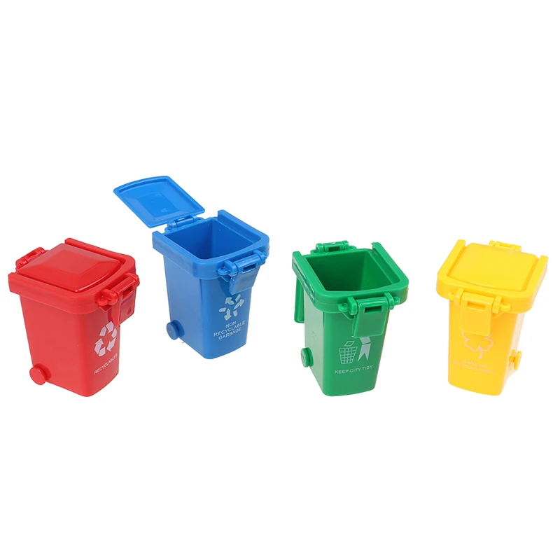 4pcs/set Trash Can Toy Garbage Truck Cans Curbside Vehicle Bin Toys Kid Simulation Furniture Toy Gift Mini Trash Can