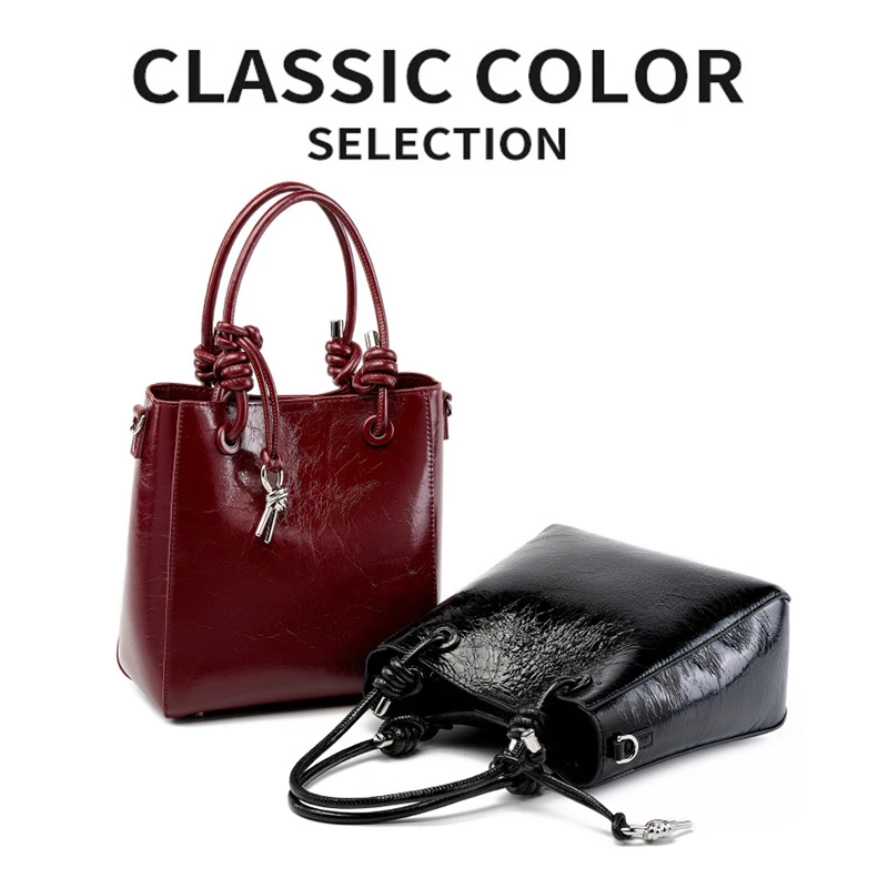 Hot-sale Women Genuine Leather Bucket Bag For Ladies Large Capacity Shoulder Messenger Female Oil Wax Leather Crossbody Handbag