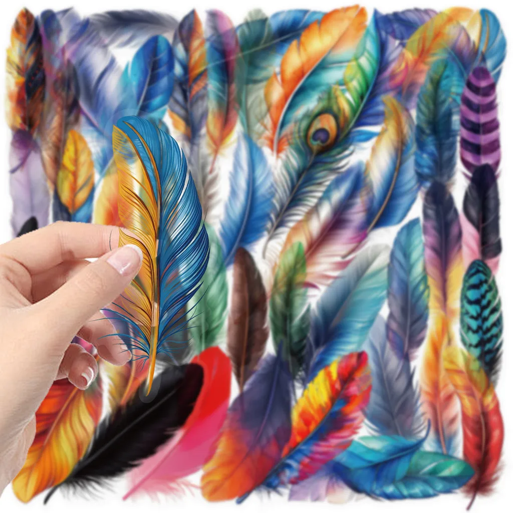 50 Pieces Cartoon Feather Sticker Pack - Waterproof Clear PET, Decor for Journals, Kids' Crafts, Guitars RecordingYourLife Store