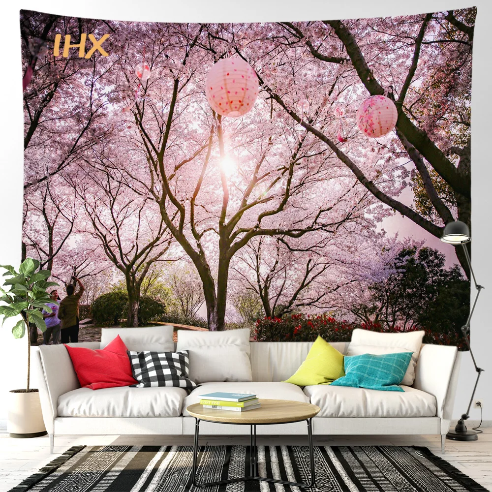 Sakura Tree Tapestry Wall Hanging Room Decor Natural Landscape  Mountain Forest Wall Tapestry Bedroom Home Decoration Aesthetics