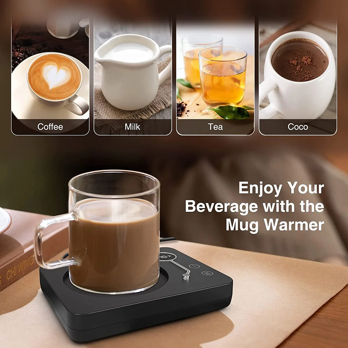 ABNL 1 Pcs Mug Warmer For Coffee With Auto Shut Off Timer Portable Coffee Beverage Warmer For Desk Office Cup Warmer Black US Pl