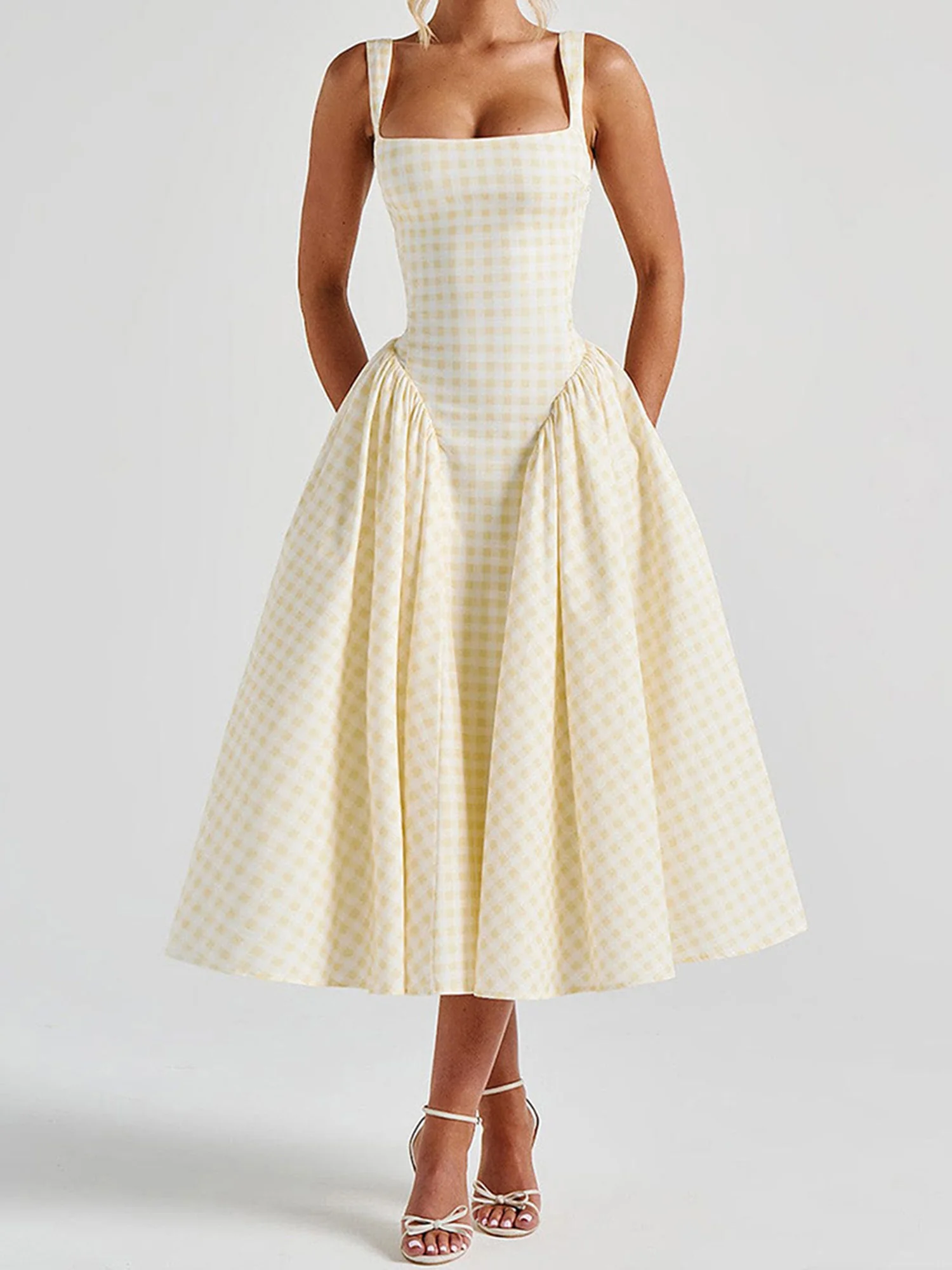 Elegant Floral Print Sleeveless Maxi Dress with V-Neckline and Ruffled Hem for Wedding Party Evening Prom Beach Casual Wear