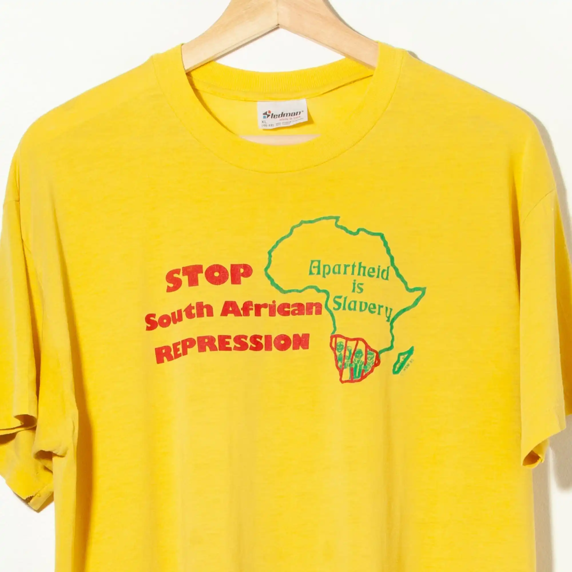 Vintage 1980s South African Apartheid is Slavery Graphic T-Shirt Civil Rights Nelson Mandela Made in USA 1983