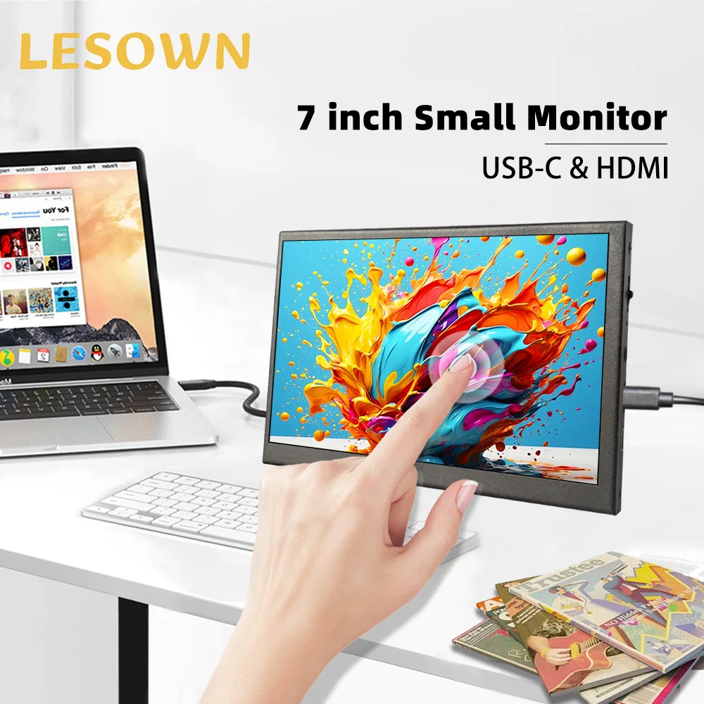 

LESOWN Small Portable Display 7in USB C Sidebar Second Screen 1024x600 IPS Touch Supplementary Monitor for Camera Phone TV Box