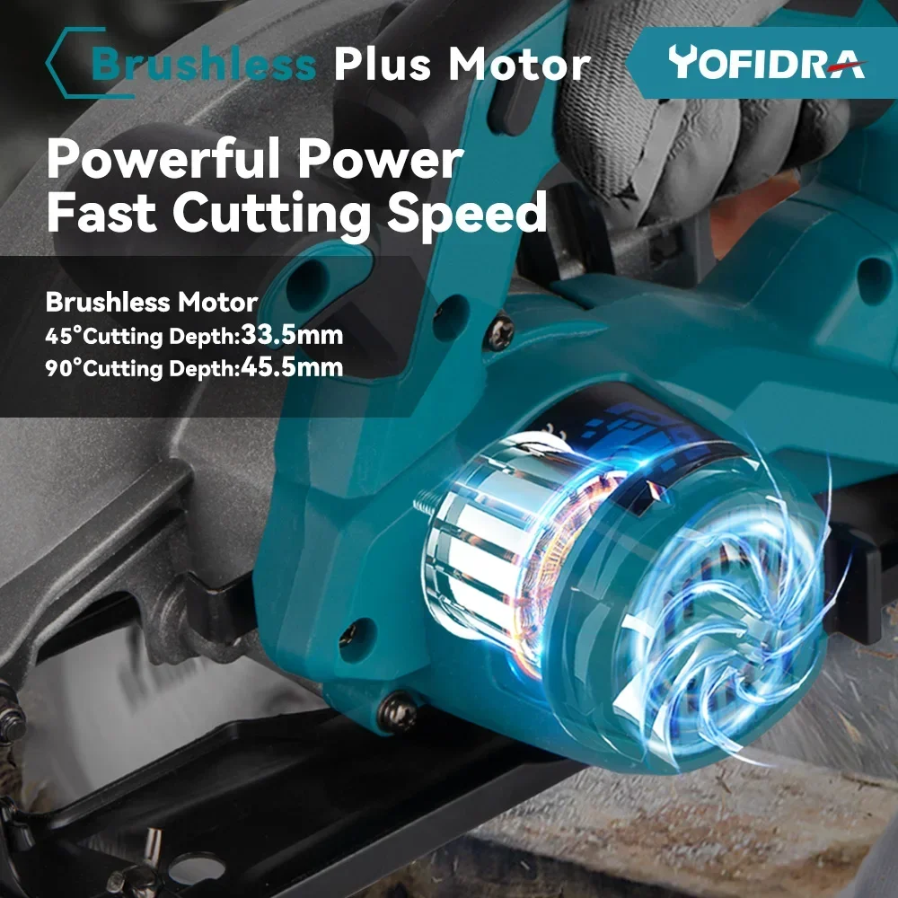 Yofidra 7 Inch 180mm Brushless Electric Circular Saw 10800RPM Cordless Efficient Woodworking Cutting Tool For Makita 18VBattery