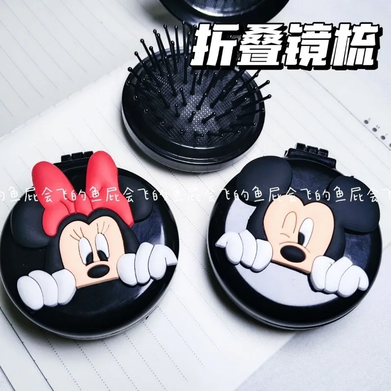 Disney's new Mickey and Minnie portable folding flip airbag mirror comb portable dual-use cute kawaii accessories