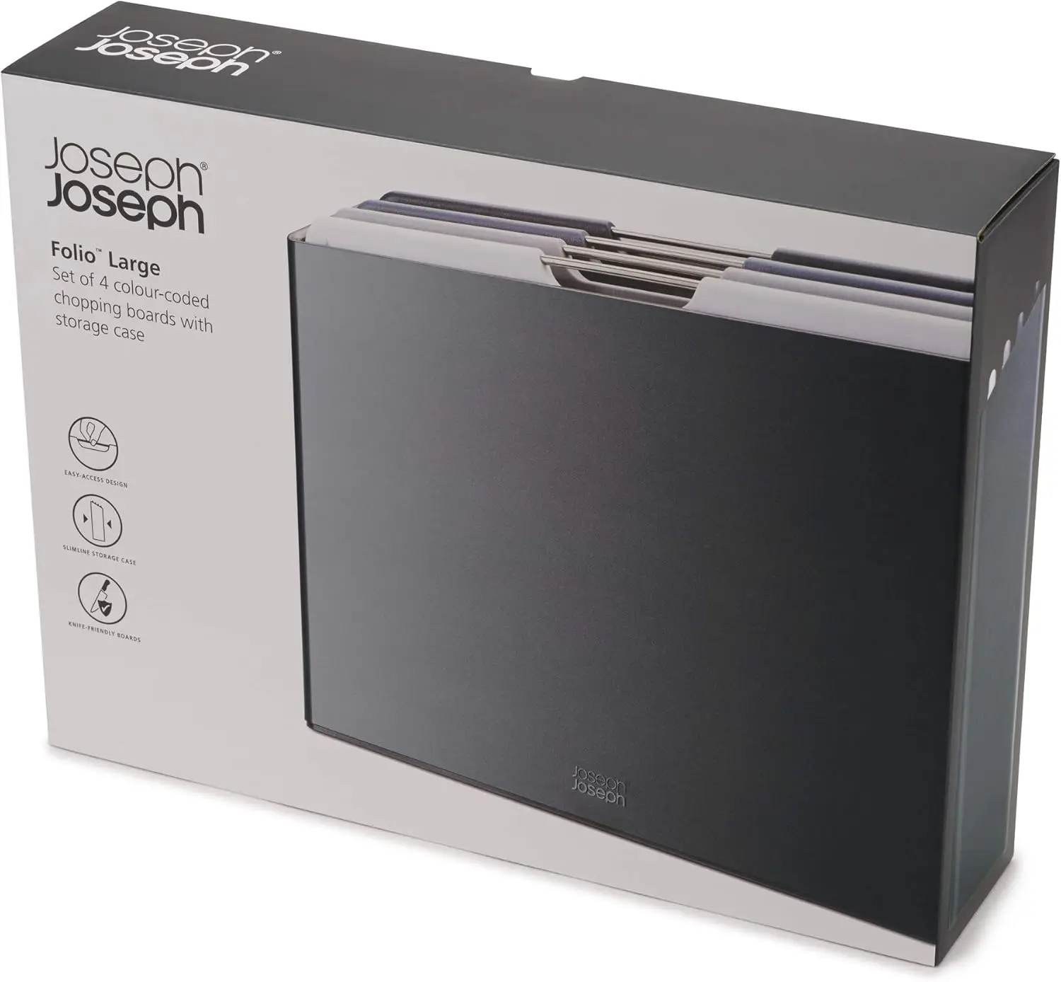 4-Piece Color-Coded Cutting Board Set with Slim Case for Organized Kitchen Storage, Graphite