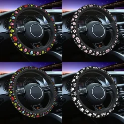 Colorful Paws Pattern Universal Steering Wheel Cover for SUV Dog Paw Soft Car Steering Wheel Protector 15 Inch Auto Accessories