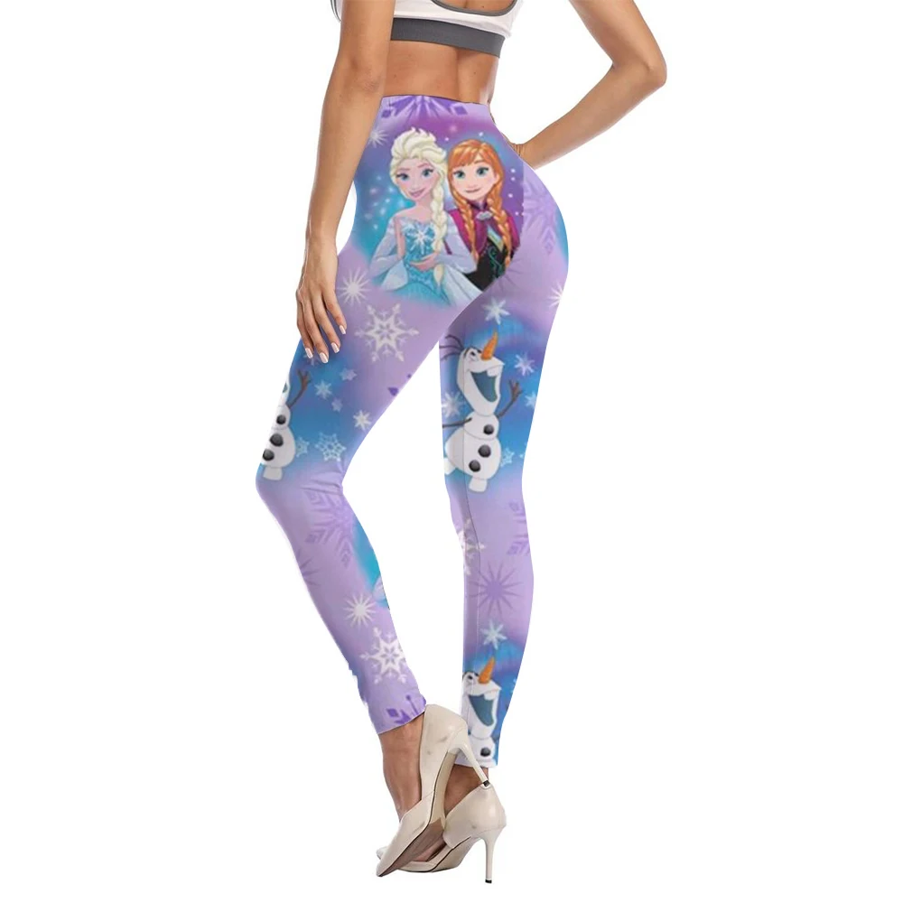 Disney Princess print Pink Tight Casual High Stretch Women's Leggings, Sporty And Sexy Fitness Retro Nine Point Pencil Pants