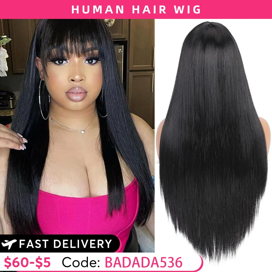 Straight Natural 3x1 Middle part Lace Full Density Machine brazilian Wig With Bangs 100% Human Hair Bob Wigs For Women Choice