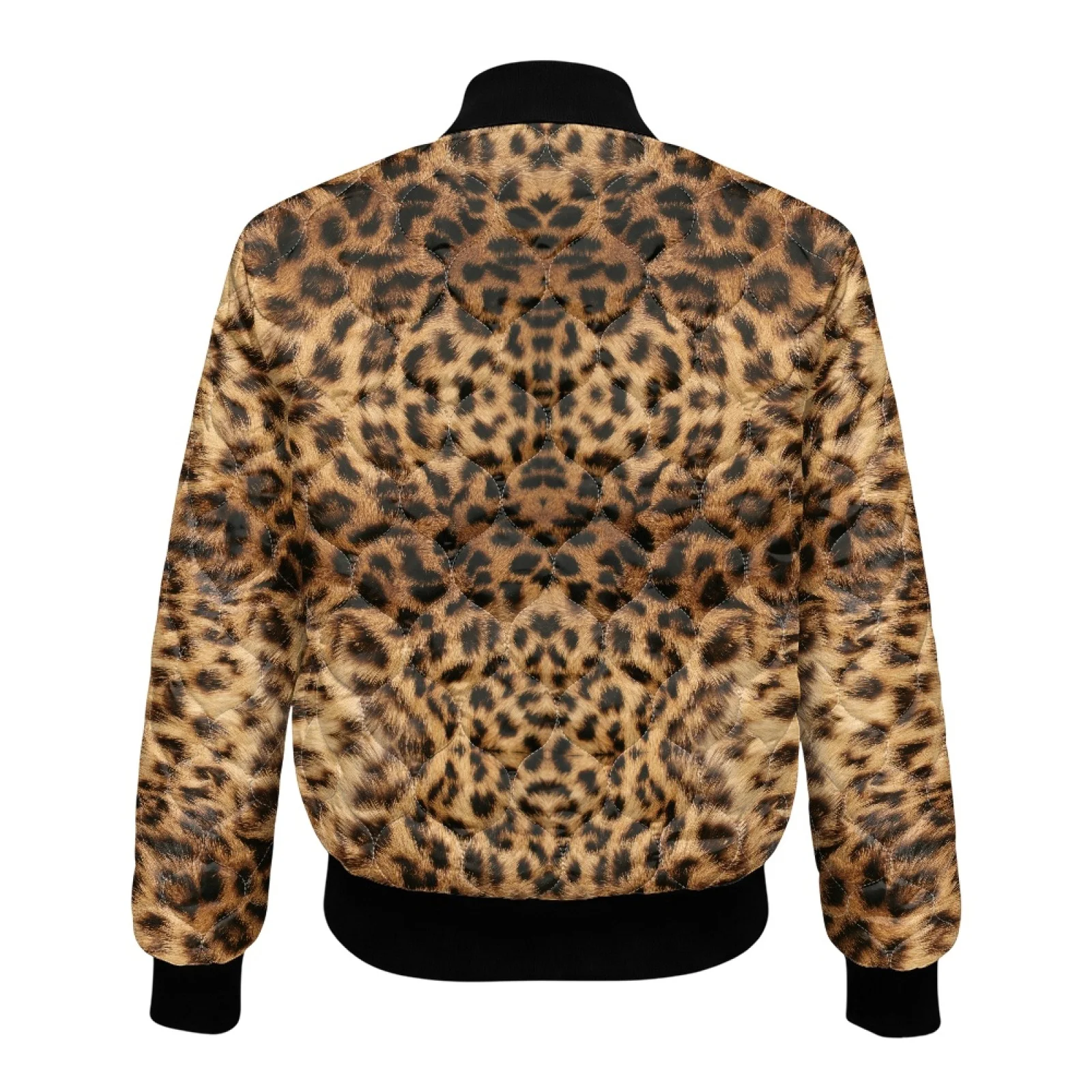 PENSTROLL Leopard Print Women Long Sleeve Zip Closure Padded Bomber Jacket XL plus Size Water Resistant Coat for Daily Wear