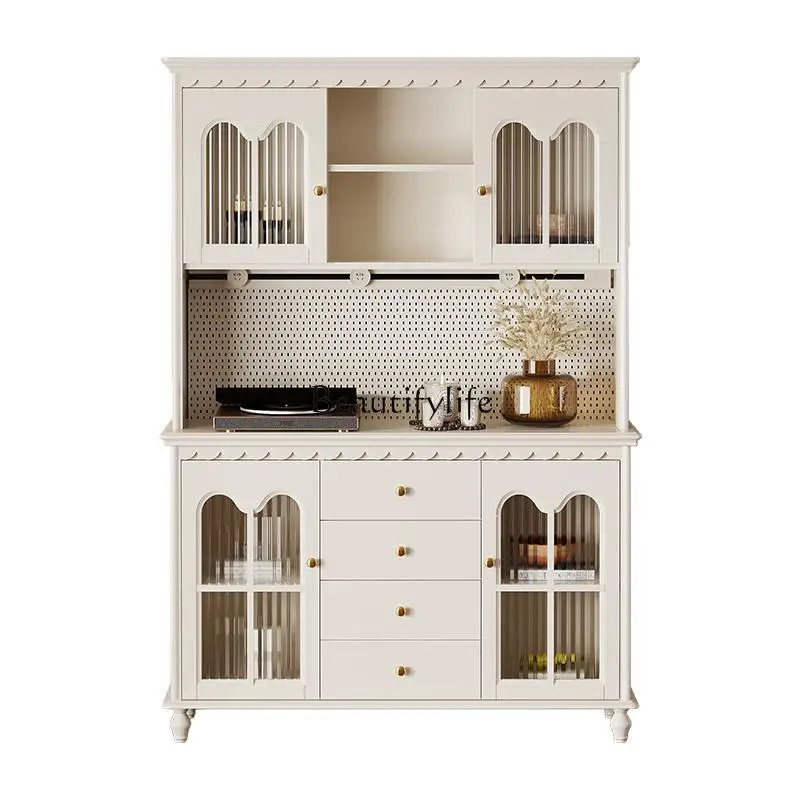 

French Style Solid Wood Sideboard Storage Cabinet with Double Layers for American Style Dining Room Bowl Storage
