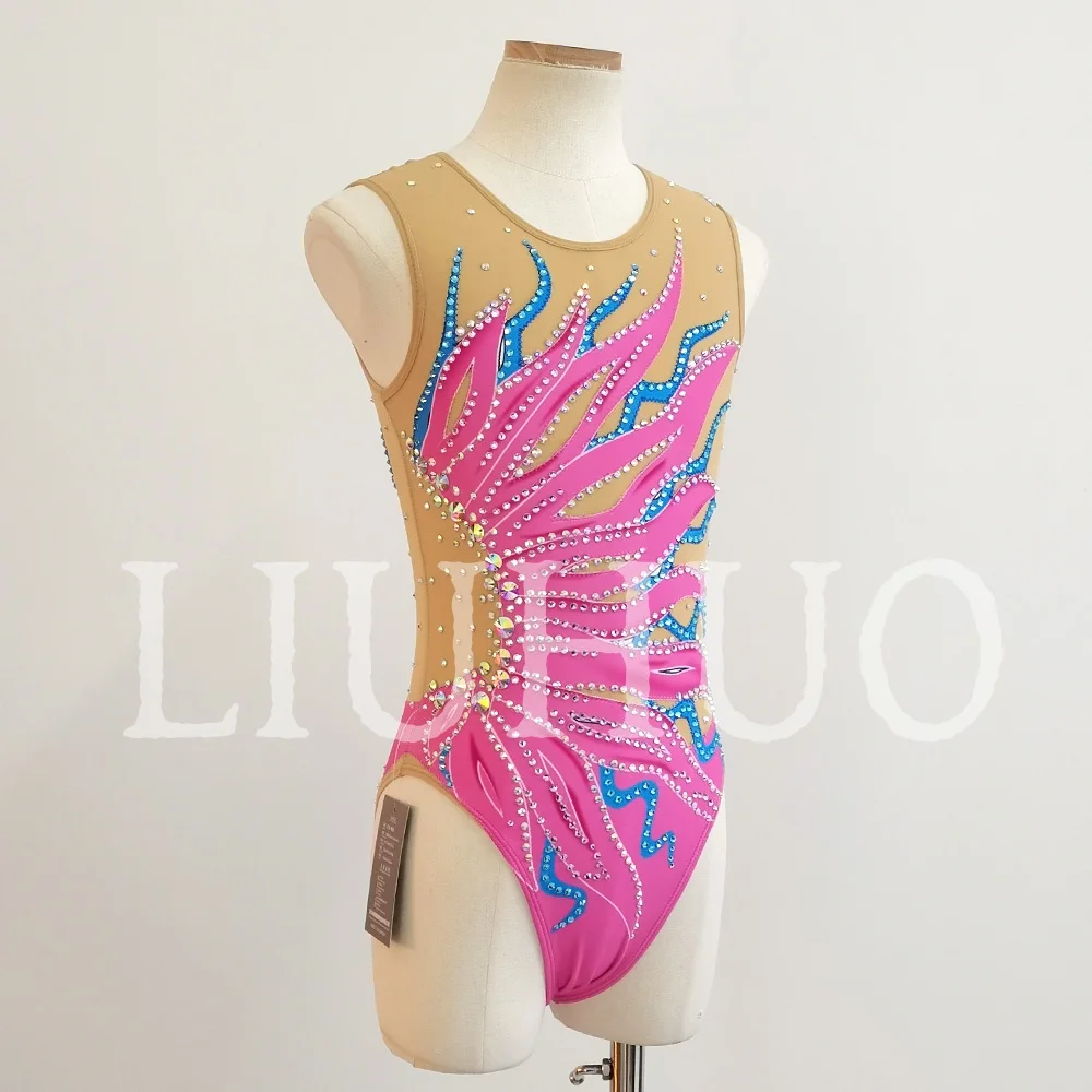 Synchronized Swimming Suit With Rhinestones Swimsuit Girls Competition Suit Pink BD1531 - view 5