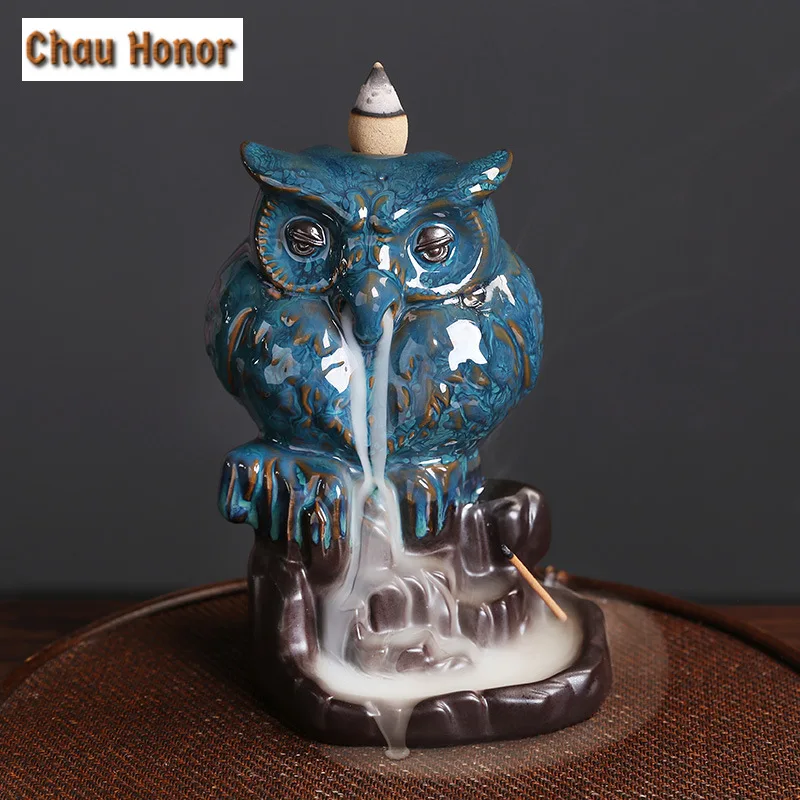 Creative European Ceramic Backflow Incense Burner Owl Aromatherapy Furnace Alpine Flowing Water Backflow Holder Home Decoration