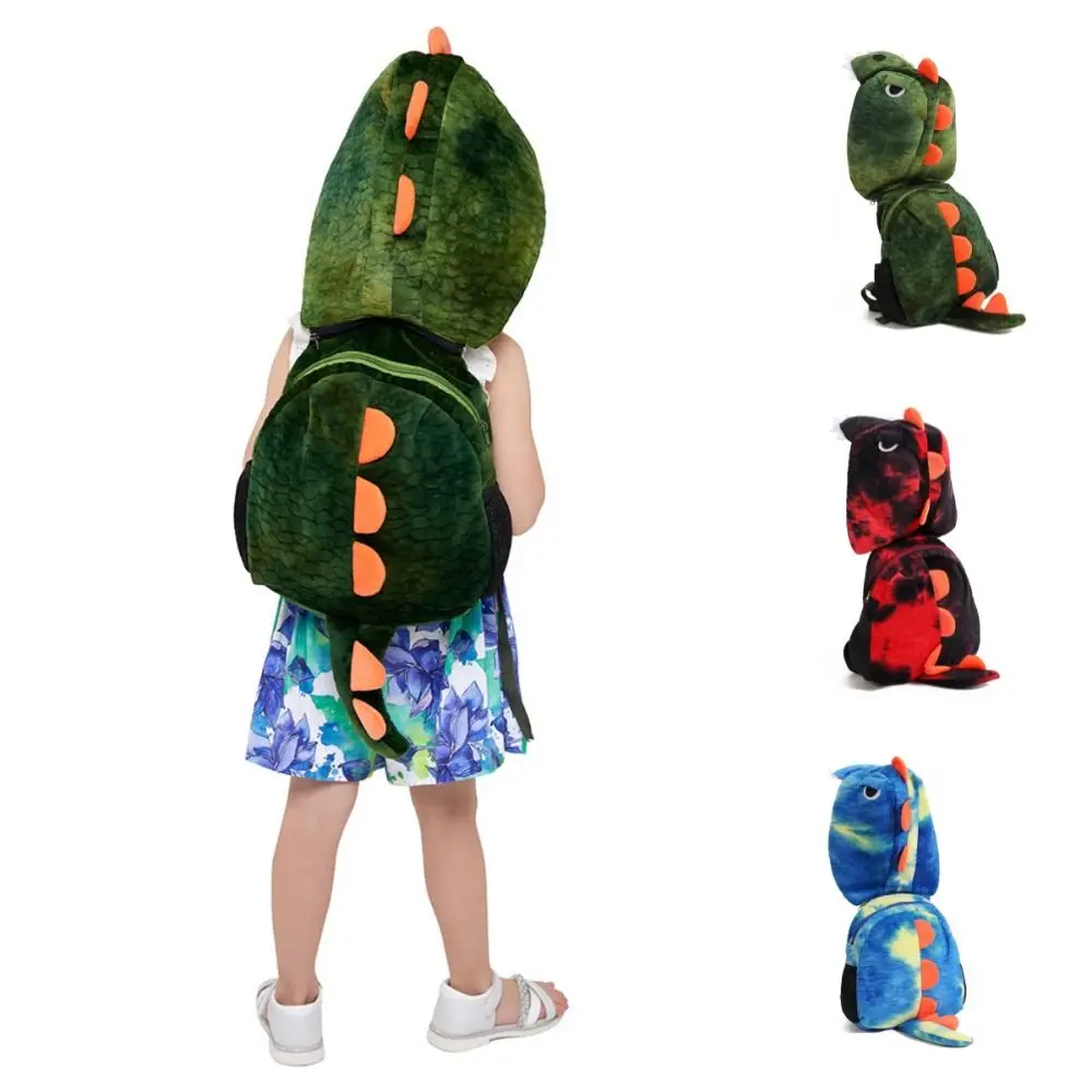 Sombrero desmontable, mochila de dinosaurio de dibujos animados, bolso de hombro bonito de dinosaurio con sombrero con capucha, bolso creativo de felpa para guardería al aire libre