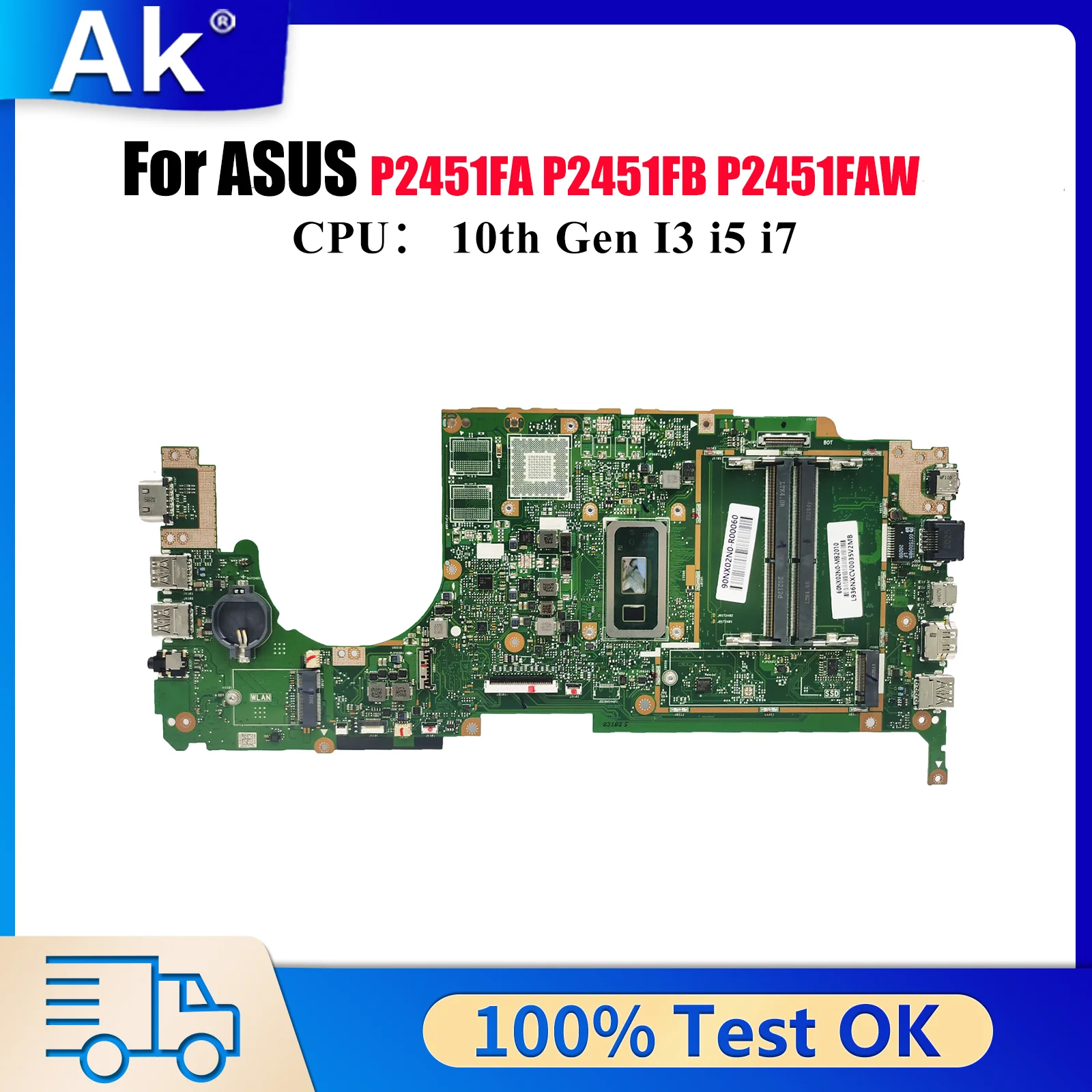 

P2451FA Laptop Motherboard For ASUS ProArt P2451FA P2451F P2451FB P2451FAV P2451FAW Notebook Mainboard With 10th Gen I3 i5 i7