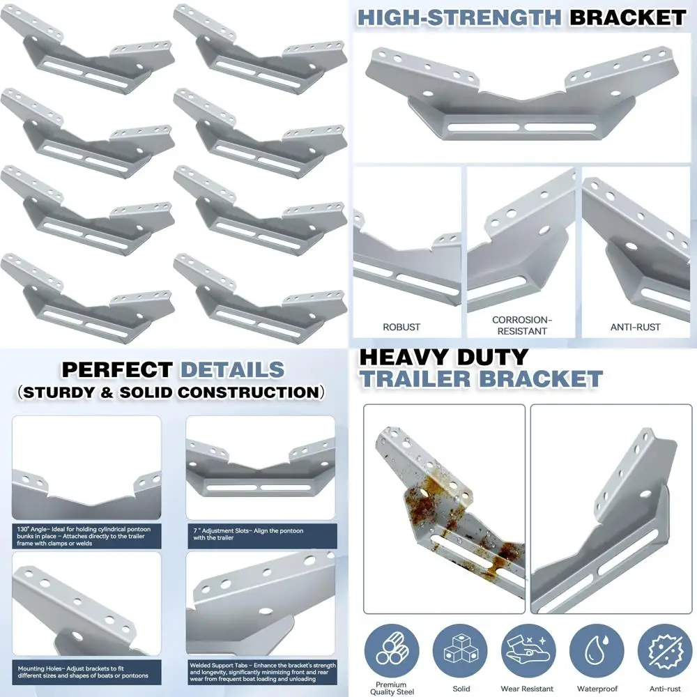 

Heavy-Duty Steel V-Wing Pontoon Trailer Bunk Brackets, Fits Multiple Board Widths, 8-Pack for Enhanced Stability and Durability