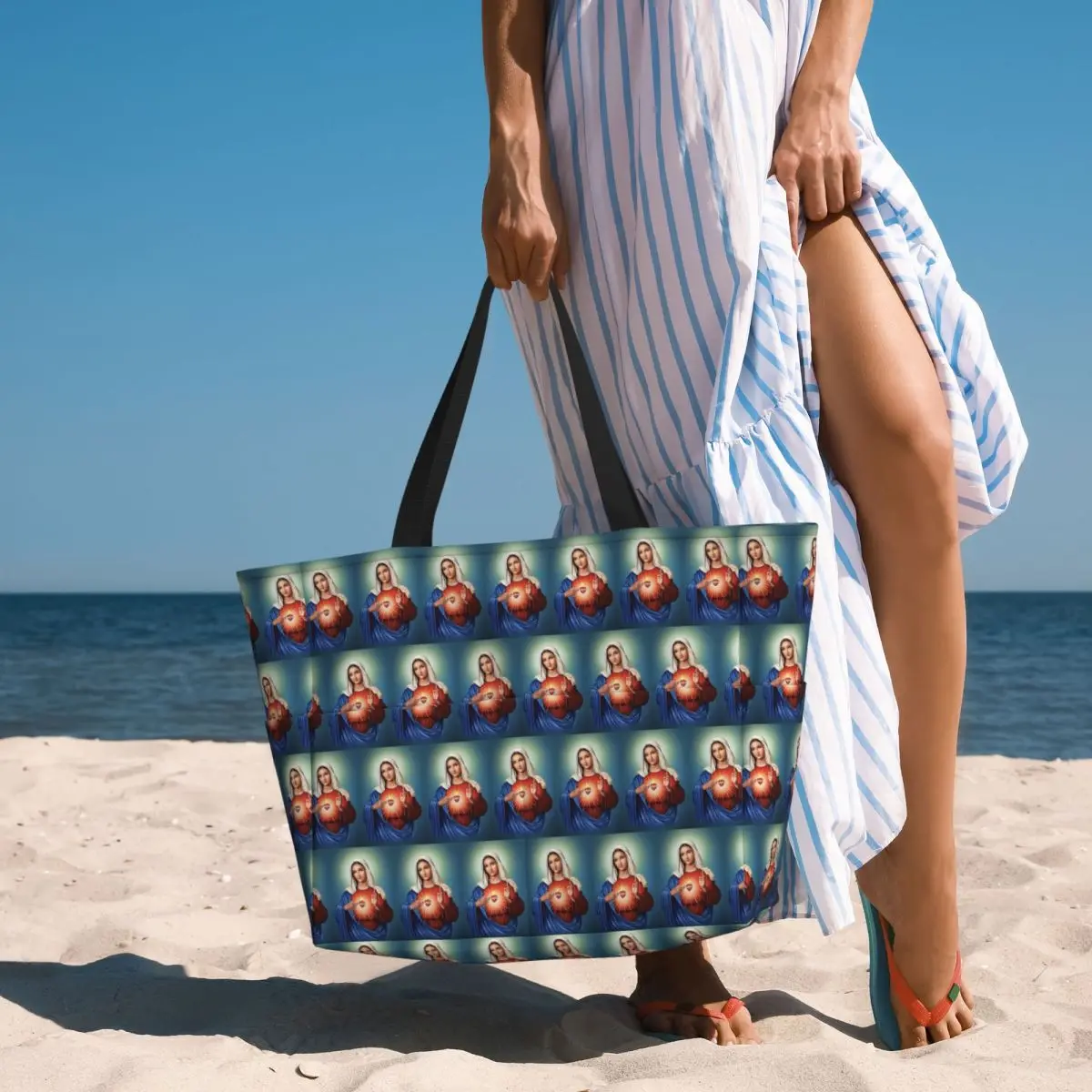 

Immaculate Heart Of Mary Virgin Mary Beach Tote Bag Sport Gym Yoga Duffle Large Tote Bag Women Travel Bag Fitness bag