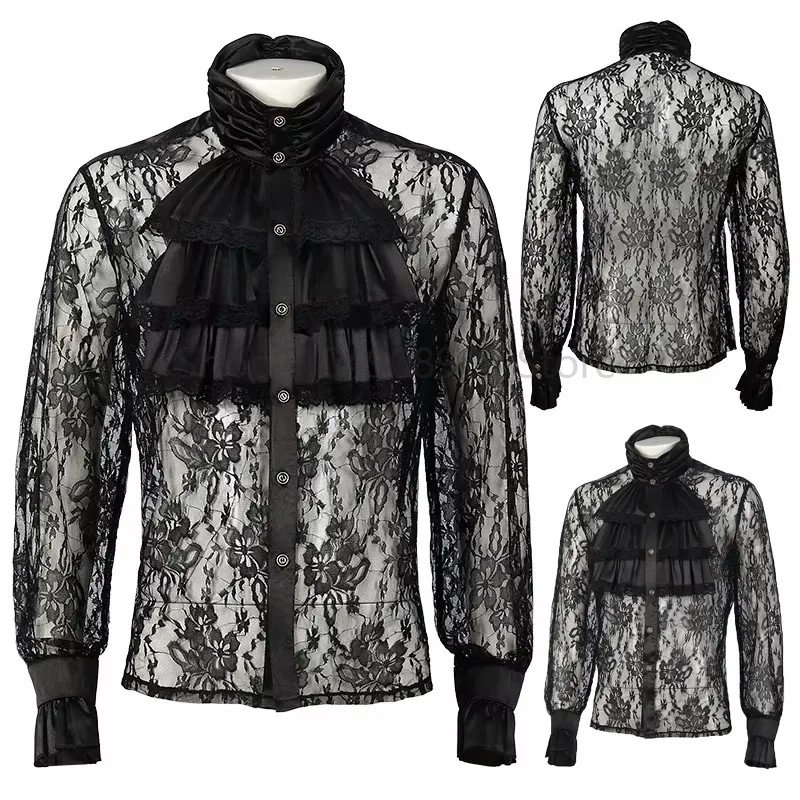 

Medieval Adult Men Renaissance Grooms Pirate Top Tunic Costume Bandage Knight Punk Viking Cosplay Warrior Peasant Blouse