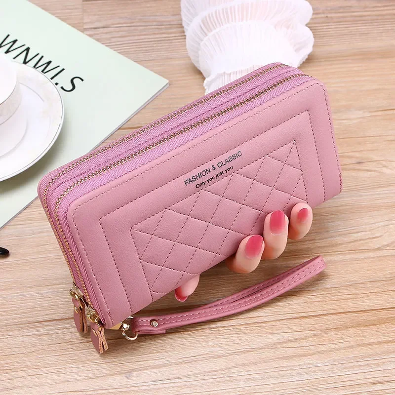 Wallets for Women High Quality Long Pink Wallets Double Zipper PU Leather Clutch Luxury Money Phone Bag Carteras Para Mujeres