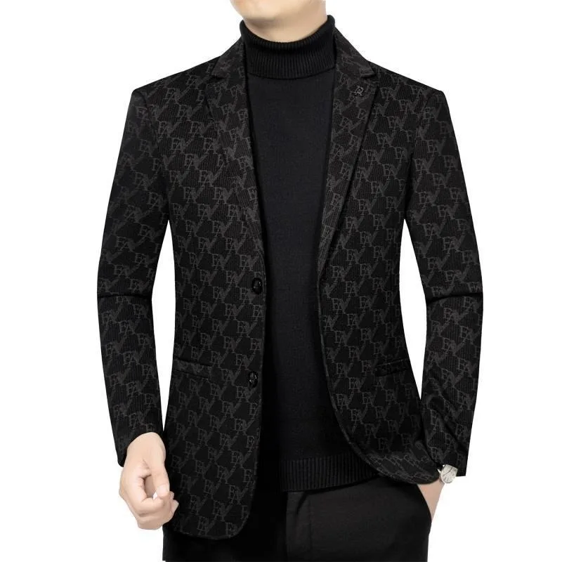 2024 Business Formal Blazer for Men Luxury Letter Print Slim Casual Suit Jackets High-quality Fashion Versatile Coat Tops