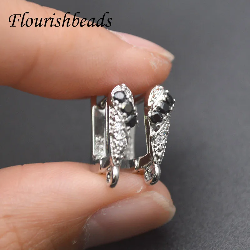 Silver Color Paved Black CZ Beads Nickel Free Earring Hooks Clasp Women Handmade DIY Jewelry Findings Accessories 30pcs/lot