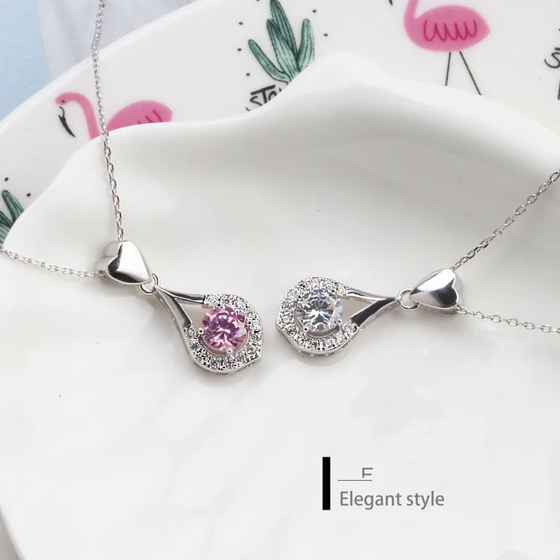 Buyee 925 Sterling Silver Pendant Chain Elegant Crystal Stone Sweet Necklace for Woman Girl Fashion Party Fine Jewelry Chain