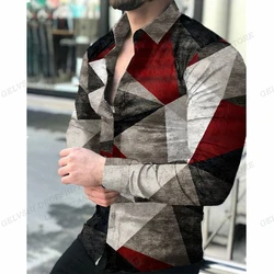 Lange Mouw Hawaii Shirts Driedimensionale 3d Print Revers Shirts Mannen Mode Shirts Geometrische Strand Blouse Luxe Heren Kleding