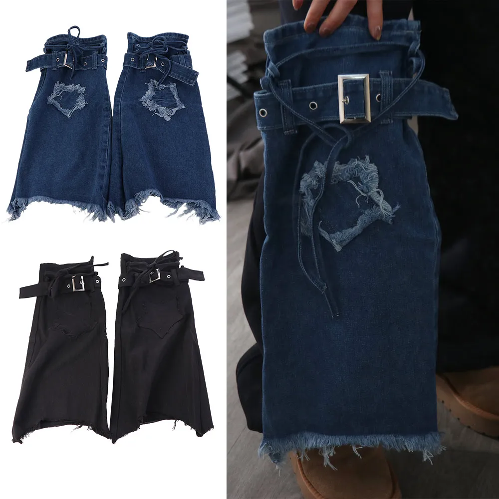 

Japanese JK Lolita Y2K Denim Leg Warmers Denim Cloth Stars Cross Trumpet Leg Covers Footcover Drawstring Long Stockings Women