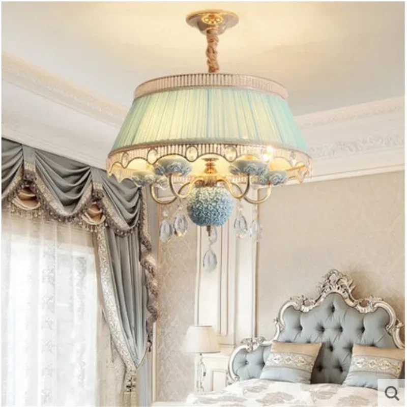 Simple Creative Ceramic European Crystal Chandelier Warm Romantic Bedroom LED Light Luxury Modern Dining Room Pendant