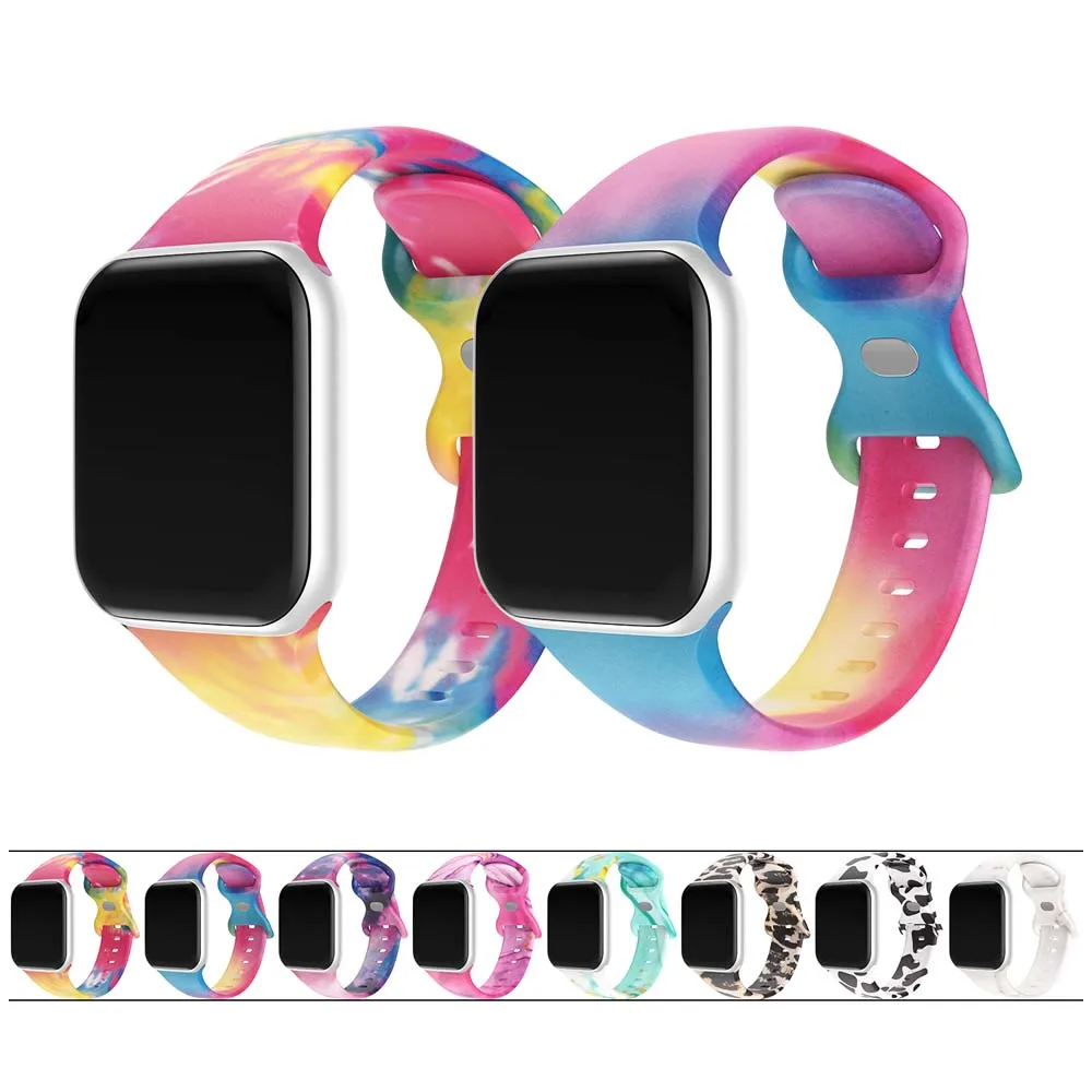 Patterned Silicone Strap For Apple Watch Band Ultra 49mm 45mm 44mm 41mm 40mm For IWatch Series 9/8/7/6/5/4/3/2/1/SE Watch Straps