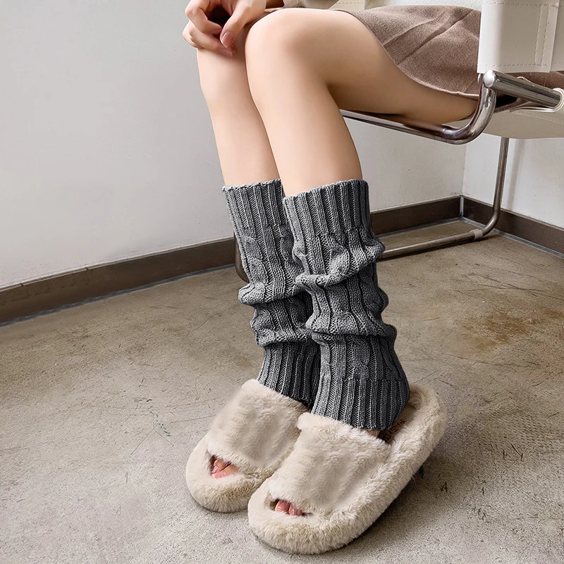 Women s Knit Leg Warmers Solid Color Ribbed Cable Over Knee Footless Socks 80s Stocking