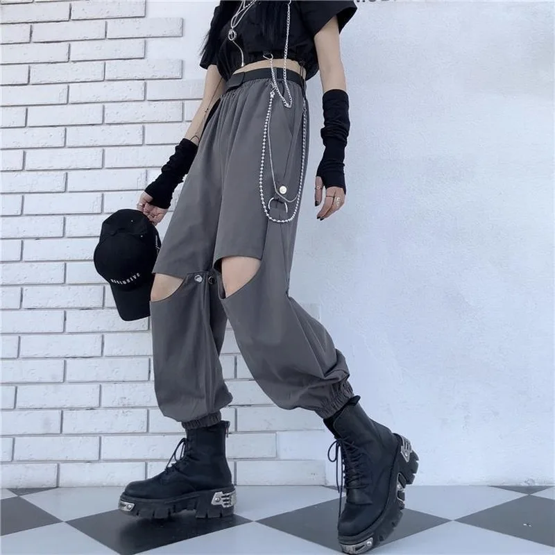 Cargo Pants Women Baggy Chic Street Unisex Harajuku Boyfriend Korean Teens Trousers Hollow Out Design Fashion Ladies Pant Ins