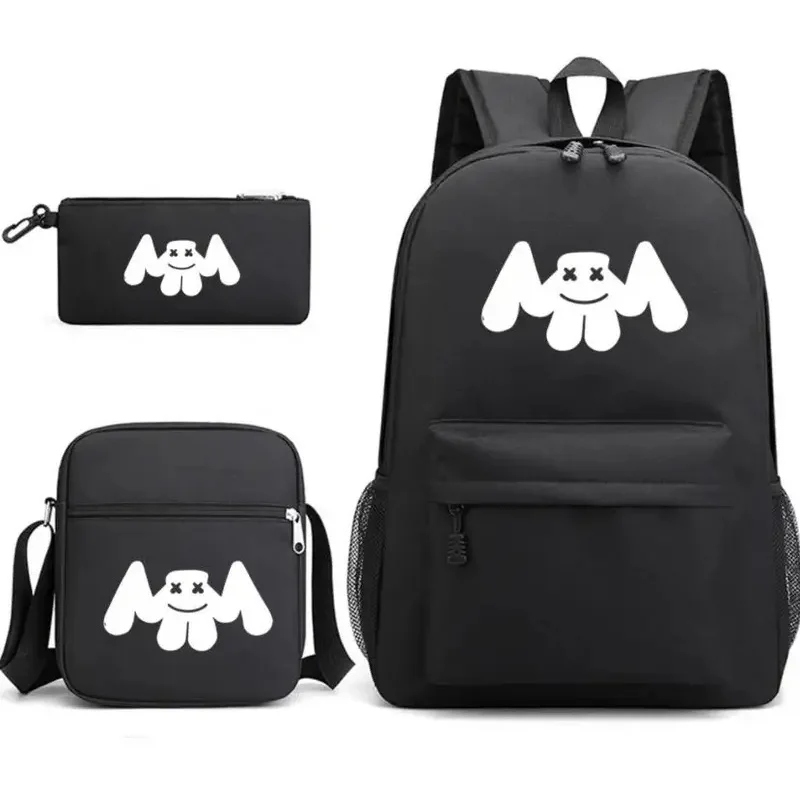 3Pcs Backpack DJ Marshmello Luminous Bookbag Cartoon School Bags For Teenage Kids Travel Bagpack USB Laptop Shoulder Bags