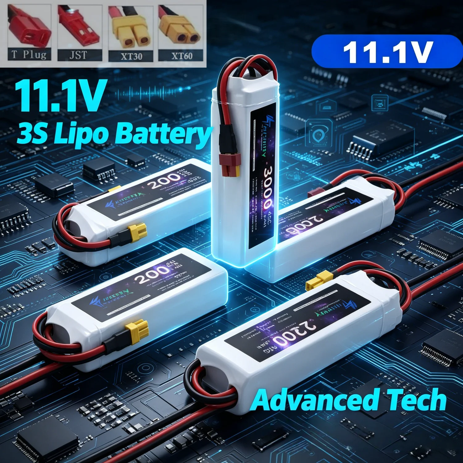 11.1V 3S Lipo Battery Multiple Capacity 1500mAh 1800mAh 3300mAh With XT60 Deans T Plug for RC Car FPV Racing Drone Aircraft Mode