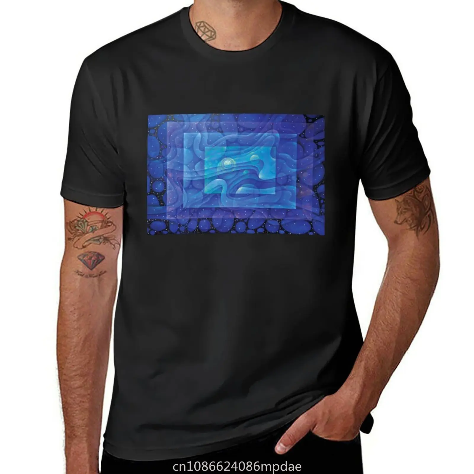 Abstract art — Acrylic painting created with cold tone colors of a starry night sky, mysterious galaxy, ocean and etc. T-Shirt